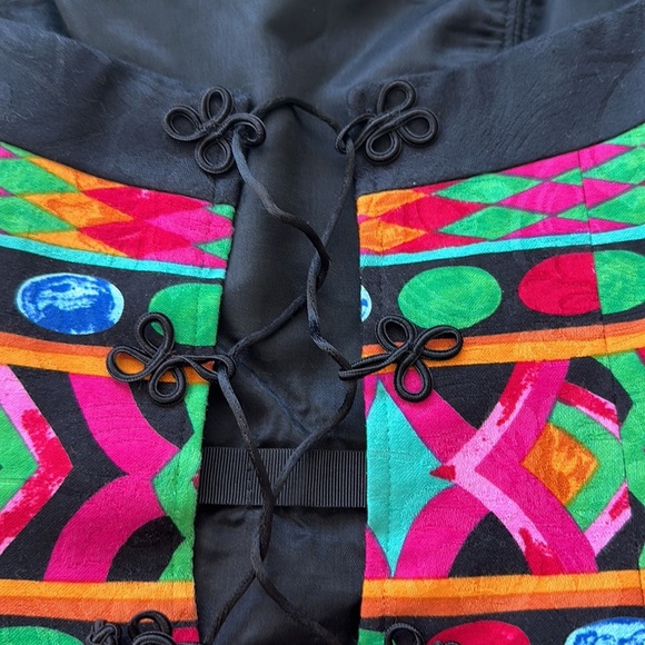 VINTAGE A.J. BARI BRIGHT MULTI-COLOR LACE-UP BACK STRAPLESS FIT & FLARE DRESS 6 - Picture 8 of 8